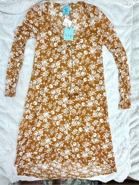 h.i.p. Floral Duster Cardigan Hi-lo size S lightweight floral mustard yellow NWT